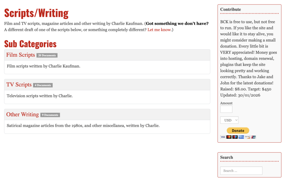 Read Screenplays Online for Free Using These 6 Websites 3 read charlie kaufmann scripts online